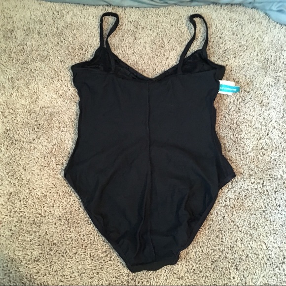 Liz Claiborne Black One Piece SwimSuit Crochet lace pattern Built-in Pad Size 10 - Picture 12 of 16